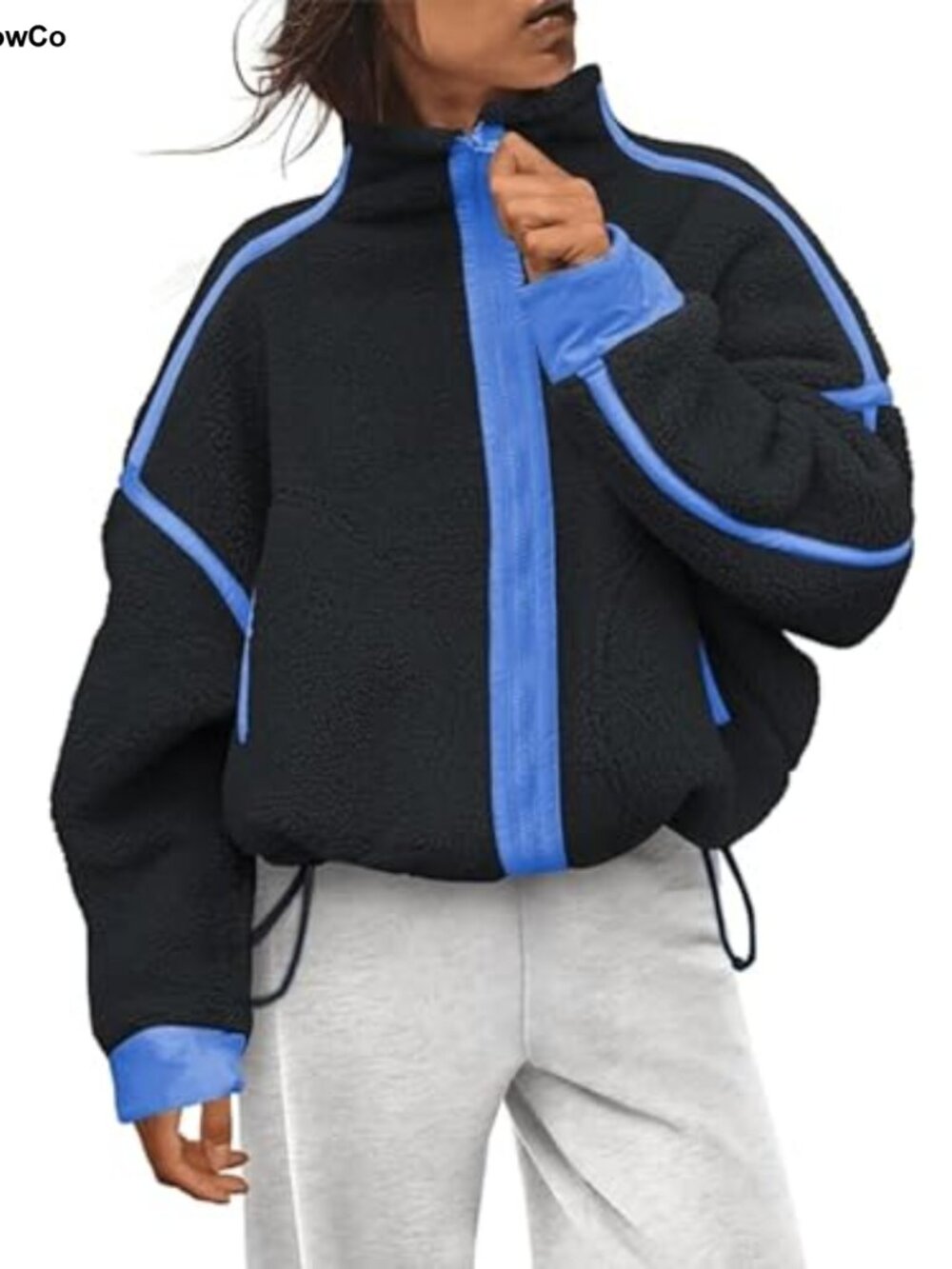 Sherpa Fuzzy Fleece Full Zip Jacket Soft Oversized Warm Coat Pockets